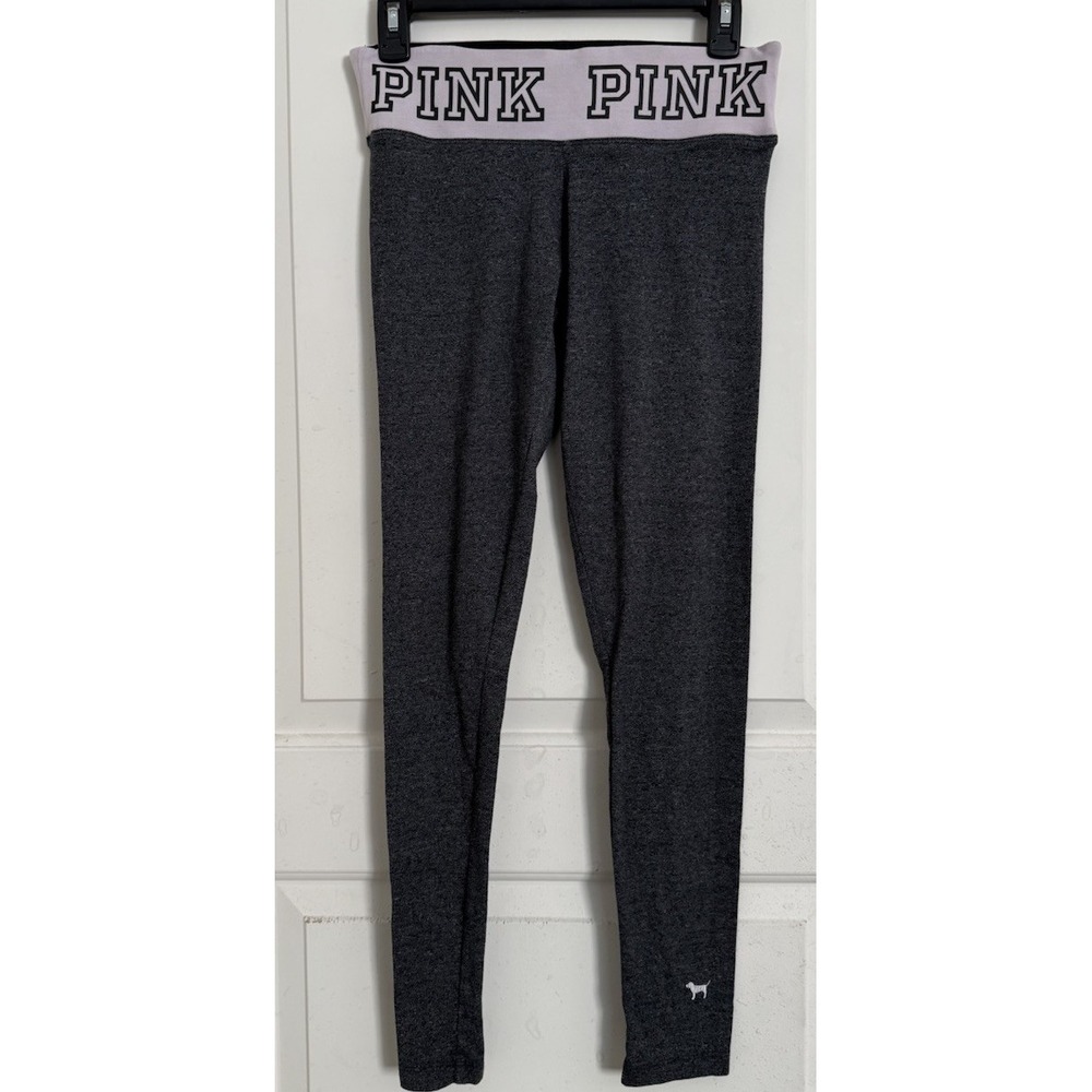 Victoria's Secret PINK Yoga Womens Gray Pink Spellout Logo Ankle Leggings Size S